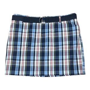 Ralph Lauren Chaps Plaid Skirt Belted Red White Blue Yellow 16